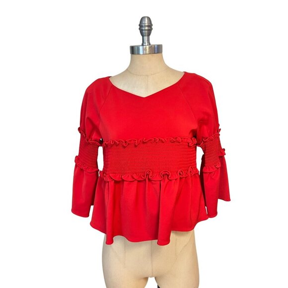 Tibi Smocked Ruffle Crop Top Red Size Small - Picture 2 of 6